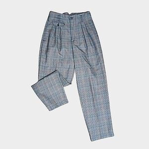 80's High Rise Striped Poly/Rayon Pleated Tapered Leg Trousers Waist 27 Preppy